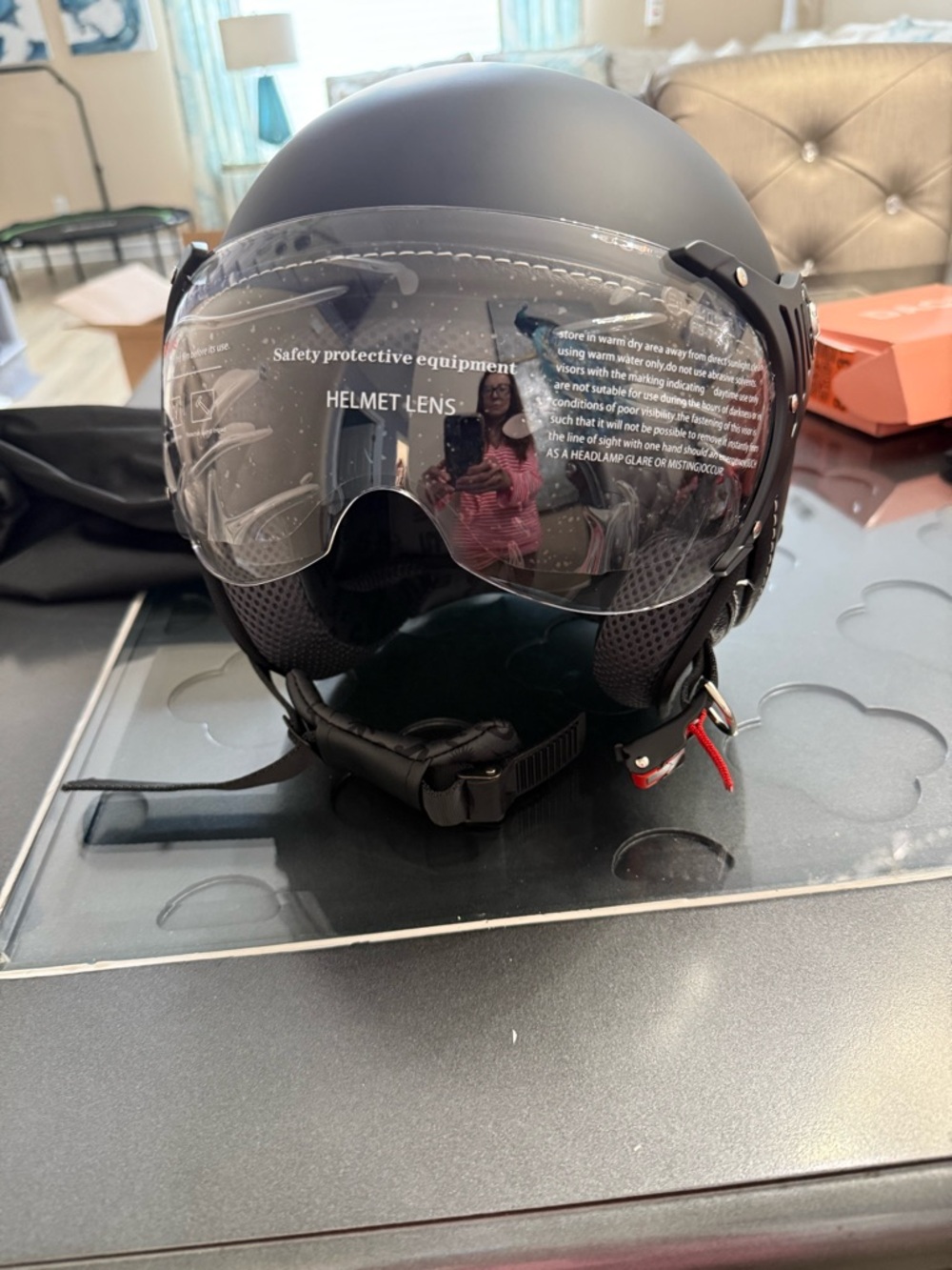 Black Matte Open-Face Motorcycle Helmet with Clear Visor - Unbranded
